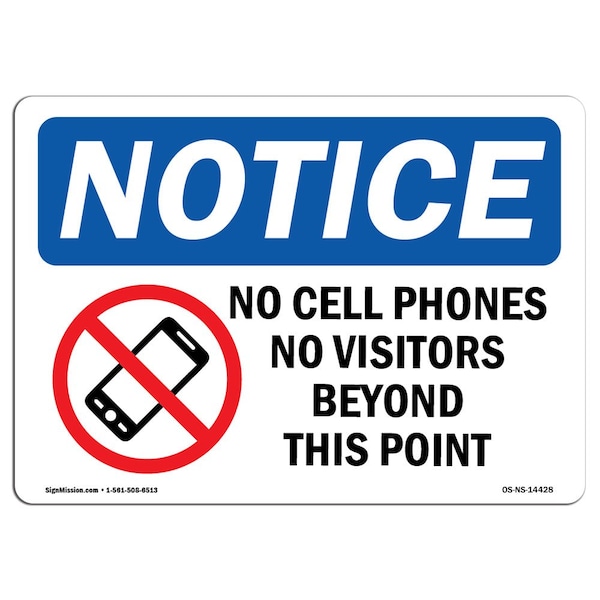 Signmission OSHA Sign, 10" H, Rigid Plastic, No Cell Phones No Visitors Beyond Sign With Symbol, Landscape OS-NS-P-1014-L-14428 - main